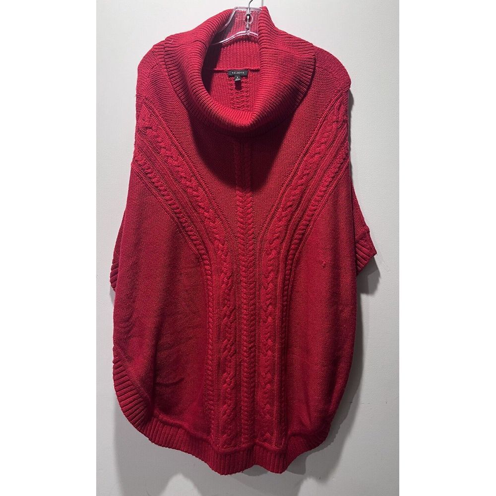 Talbots‎ Pretty Red Multi-Weave Cowl Neck Rounded Hem Poncho Small